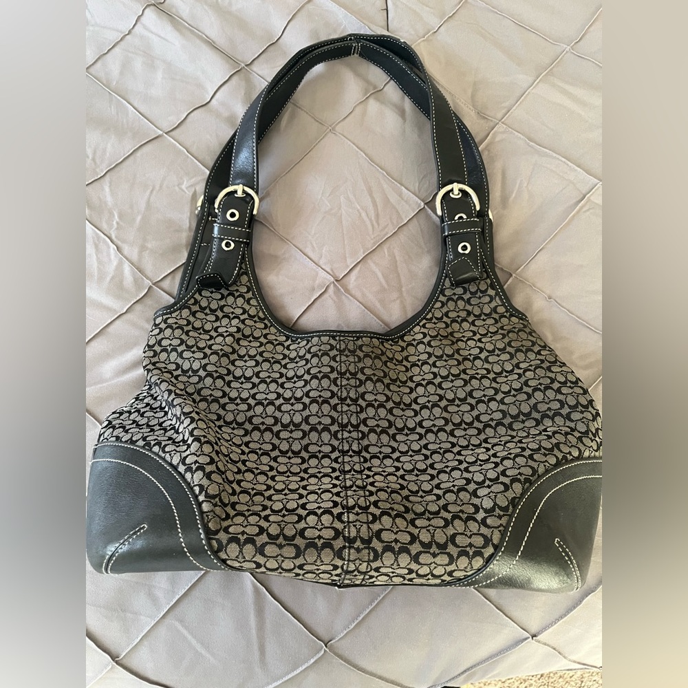 Black and gray coach bag